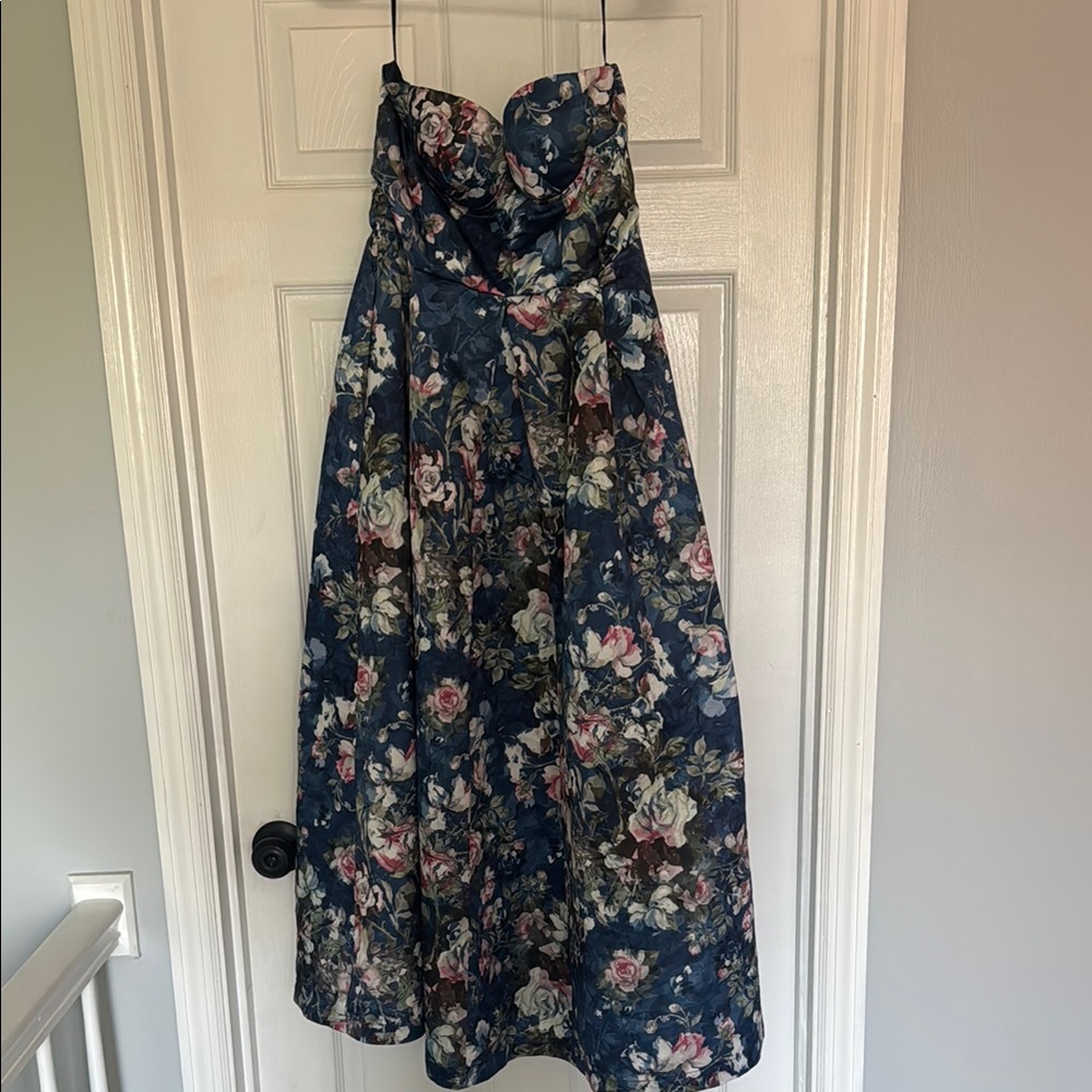 Petal & Pup Strapless Navy Floral Midi Dress